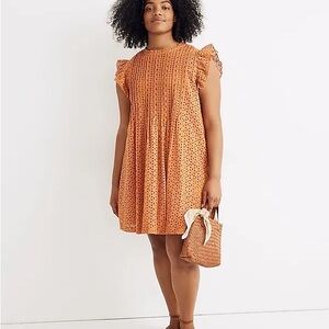 Madewell eyelet ruffle pin tuck mini dress black size medium